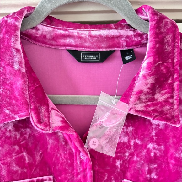 G by Giuliana black label velvet shirt dress raspberry crushed velvet Large - Picture 2 of 3